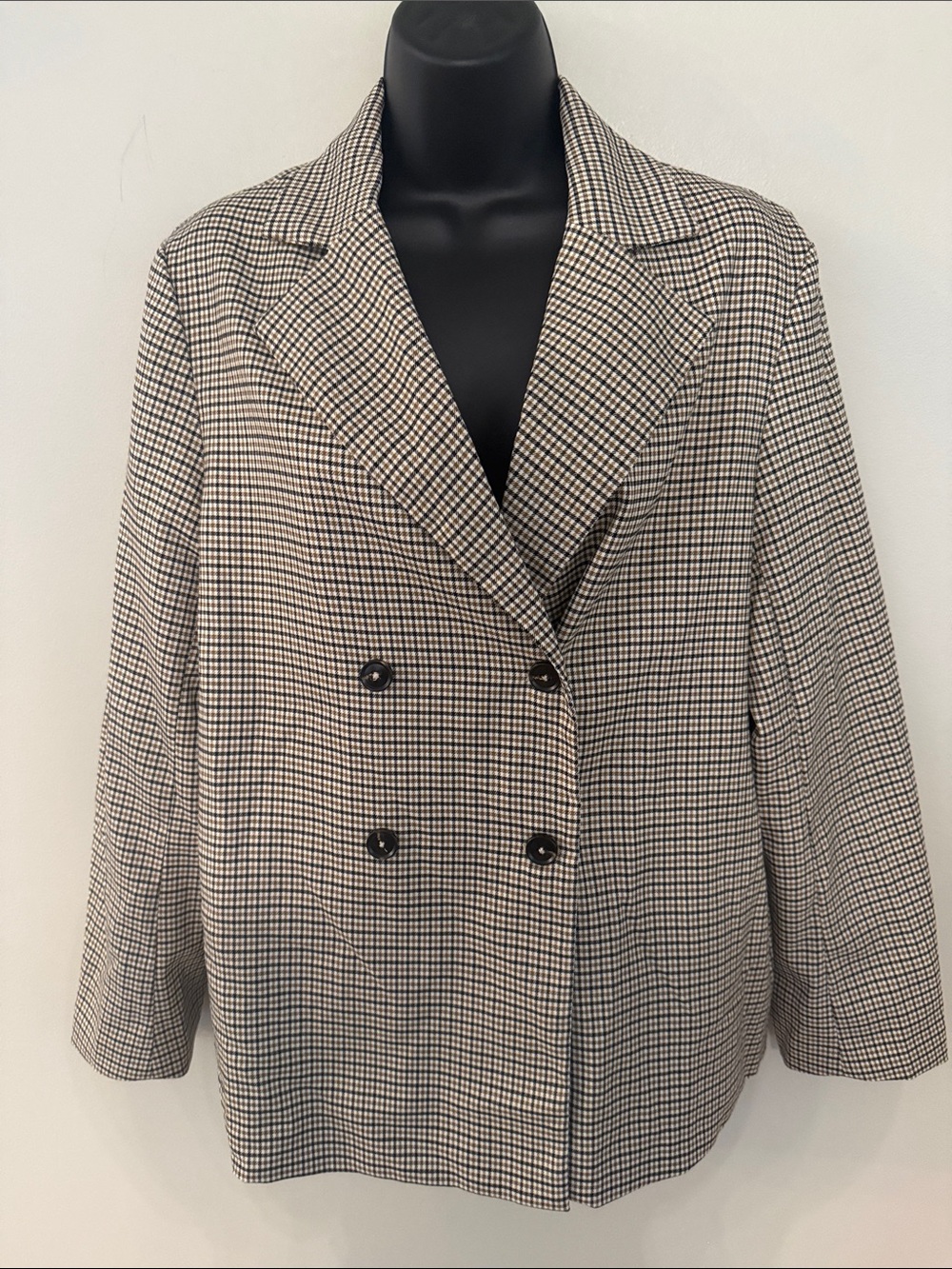 Vici Classic Houndstooth Black Beige Brown Double-Breasted Blazer Size Medium